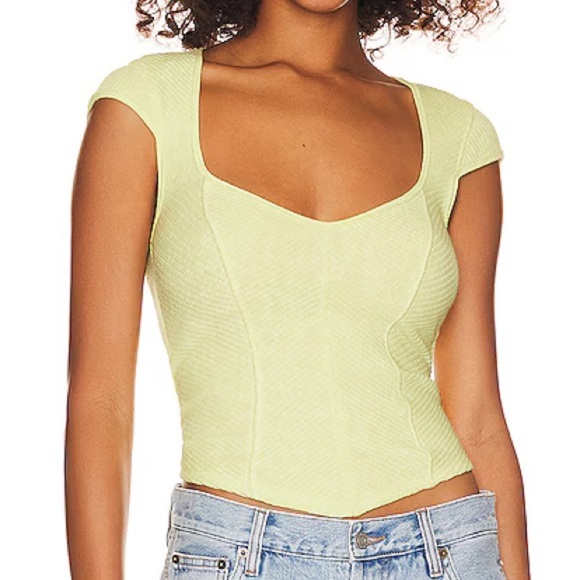 We The Free Sz XL Yellow Ribbed Knit Sweetheart Neck Corset Style Boss Babe Tank - Picture 1 of 9